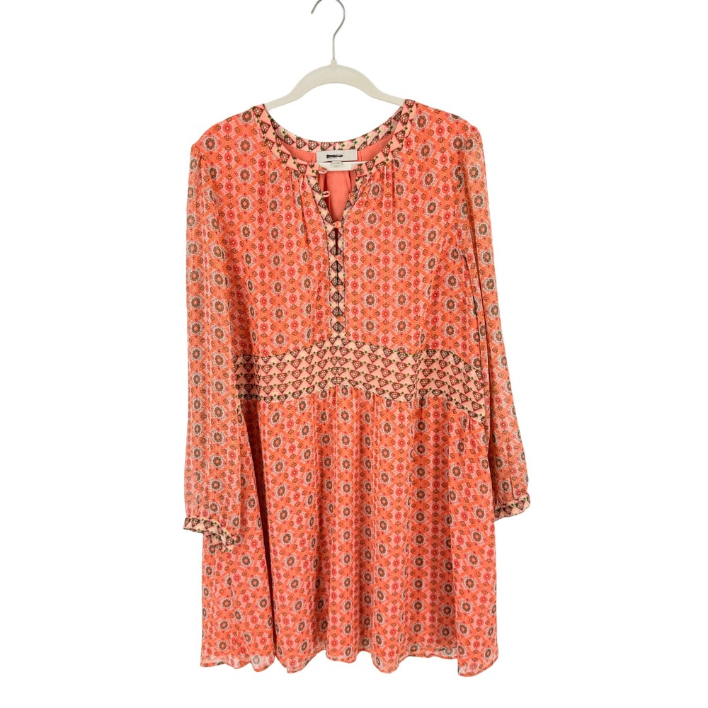 LOFT Geometric Print Long Sleeve Mini Dress Orange XL‎ Boho Medallion Peasant - Picture 7 of 7